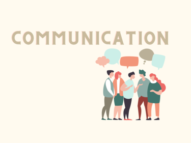 adults talking illustration with communication text above