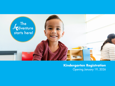 child smiling - text the adventure starts here